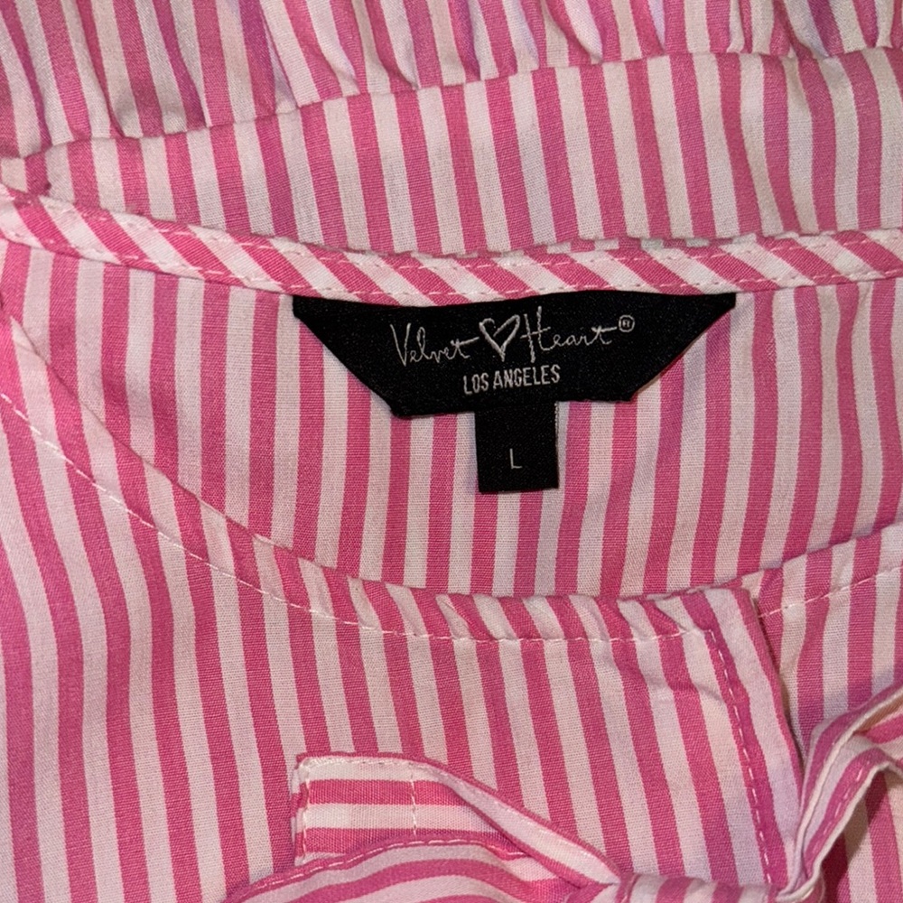 Velvet Heart Pink & White Striped Bow Blouse Size Large - Picture 9 of 13
